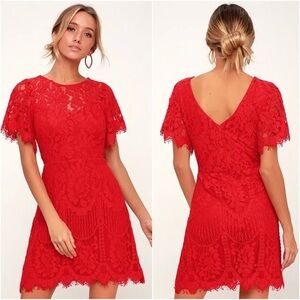 Lulu's Vibrant Red Lace Mini Dress